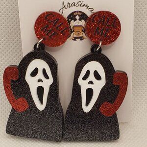 Scream Ghost Face Earrings Hello Scary Movie Party Meme Dangle Earrings